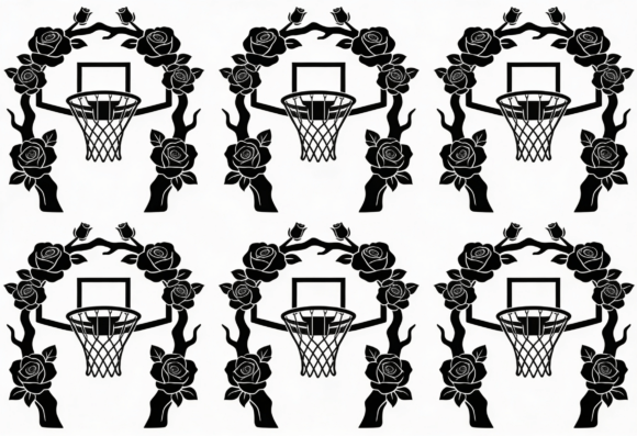 Basketball Rose Floral Hoop SVG Cut File