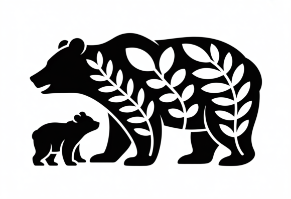 Bear and Cub Floral Silhouette SVG