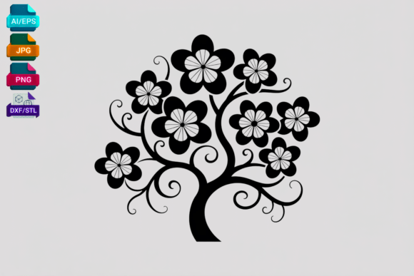 Black Floral Tree SVG Cut File