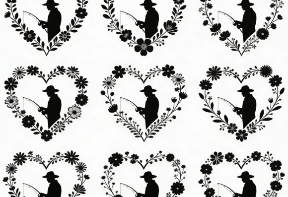 Fisherman Heart Floral Silhouette SVG