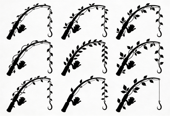 Fishing Rod Silhouette SVG Floral Design