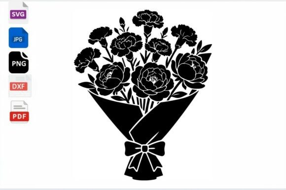 Floral Bouquet SVG Clipart Black Flower
