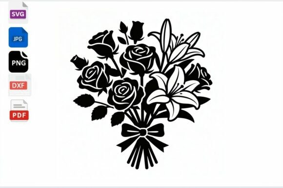 Floral Bouquet SVG Roses Lilies Cut File