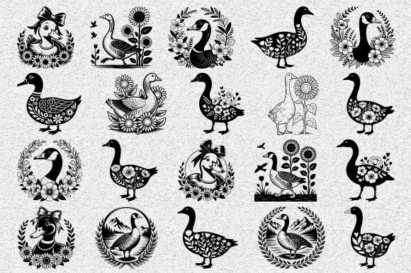 Floral Goose Svg Bundle, Bird Svg Bundle