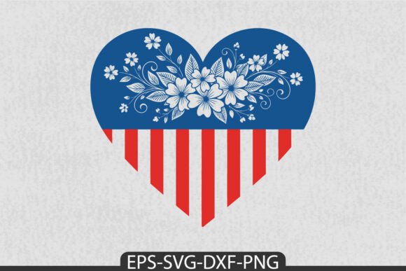 Floral Heart SVG Patriotic 4th of July