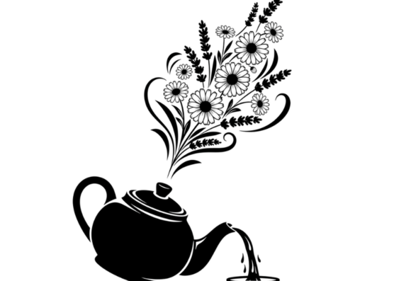 Floral Teapot SVG Black and White Design