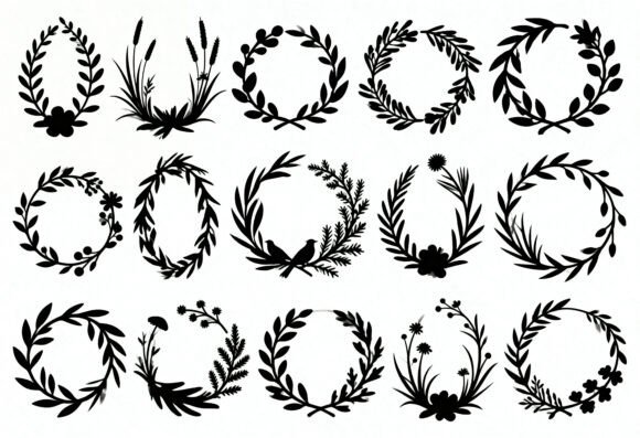 Floral Wreaths SVG Bundle Black