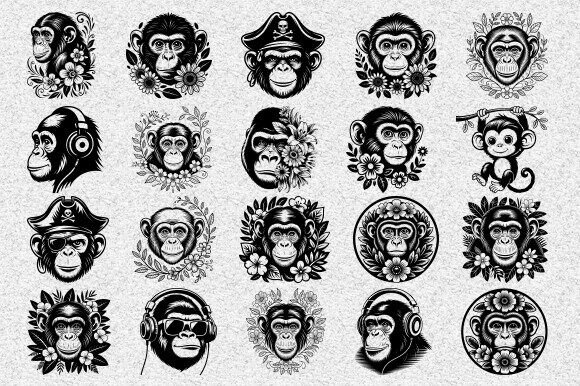 Monkey Svg Bundle, Floral Monkey Svg