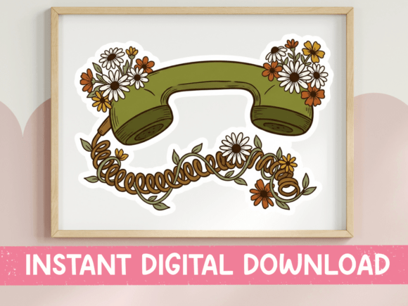 Retro Floral Telephone SVG
