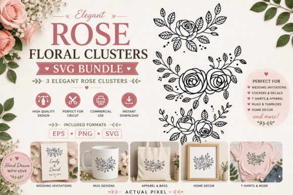 Rose Floral Clusters SVG PNG
