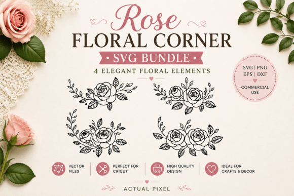 Rose Floral Corner SVG PNG Review
