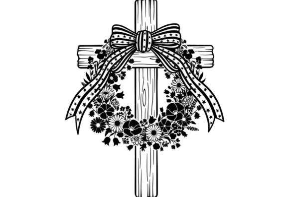 Rustic Cross Floral Wreath SVG American