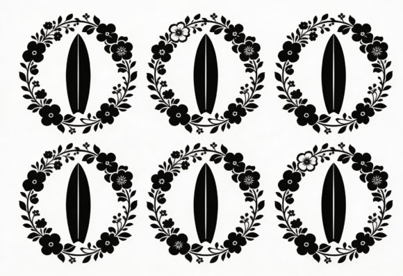 Surfboard Floral Wreath SVG Clipart