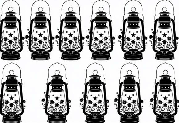 Vintage Lantern Floral Star SVG Clipart